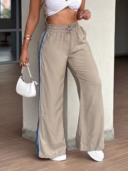 Contrast Side Panel Wide Leg Pants