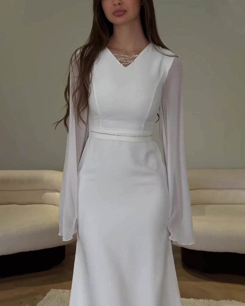 Fashionable V-neck long-sleeved slim dress