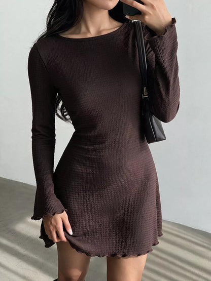 Long-Sleeve Waffle Knit Bodycon Mini Dress