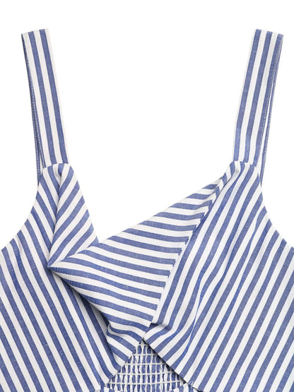 Striped Cutout Knot Front Wide Leg Jumpsuit