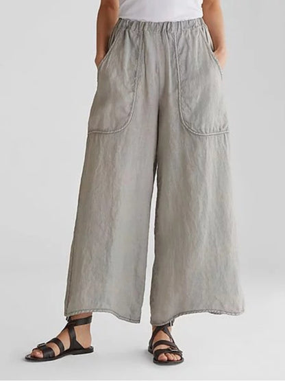 Summer Women PANT Flat Pan Linen Pocket