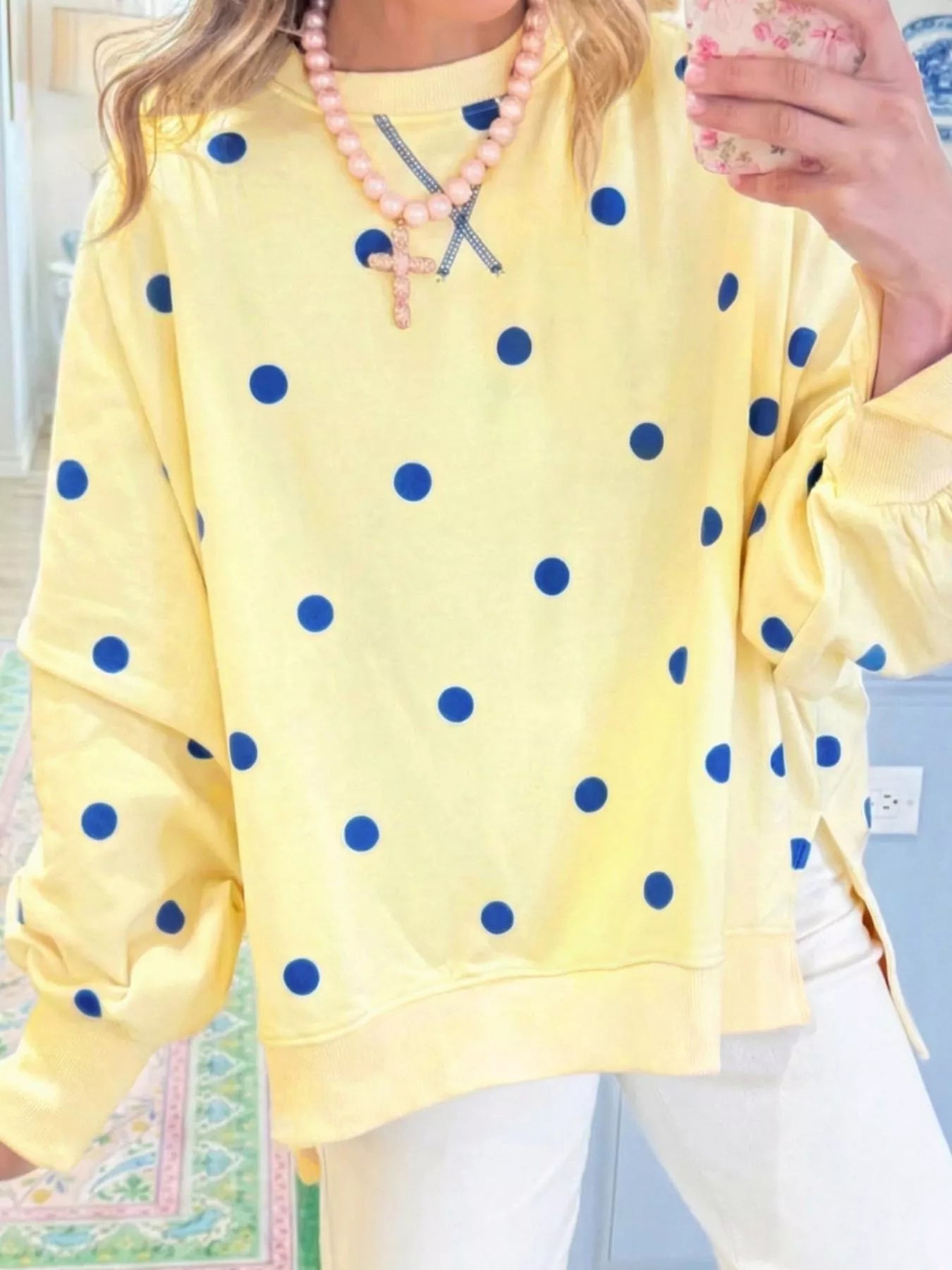 Side Slit Polka Dot Oversized Sweatshirt