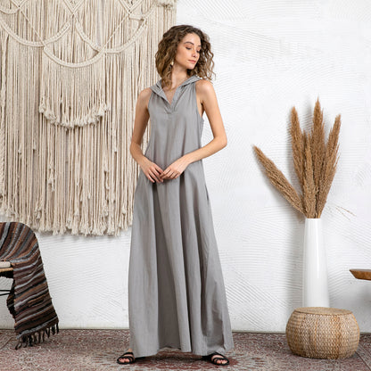 Linen Hoodie Sleeveless Kaftan Dress