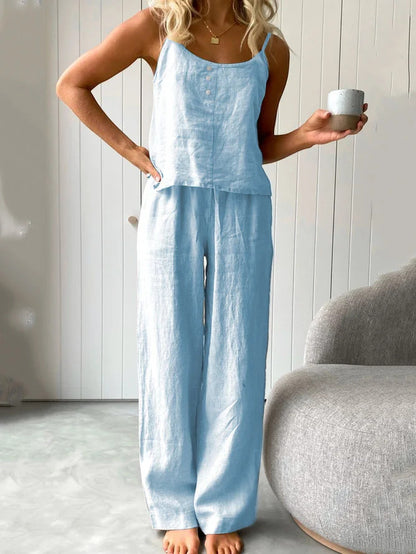 Casual Sling & Pants Cotton Linen Two-piece Set