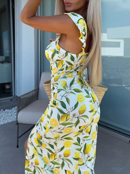 Midi-Kleid mit Schlitz und Herzausschnitt
