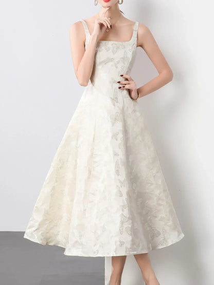 Butterfly Pattern A-Line Sleeveless Midi Dress