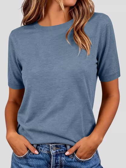 Classic Crew Neck Short Sleeve Knit Top