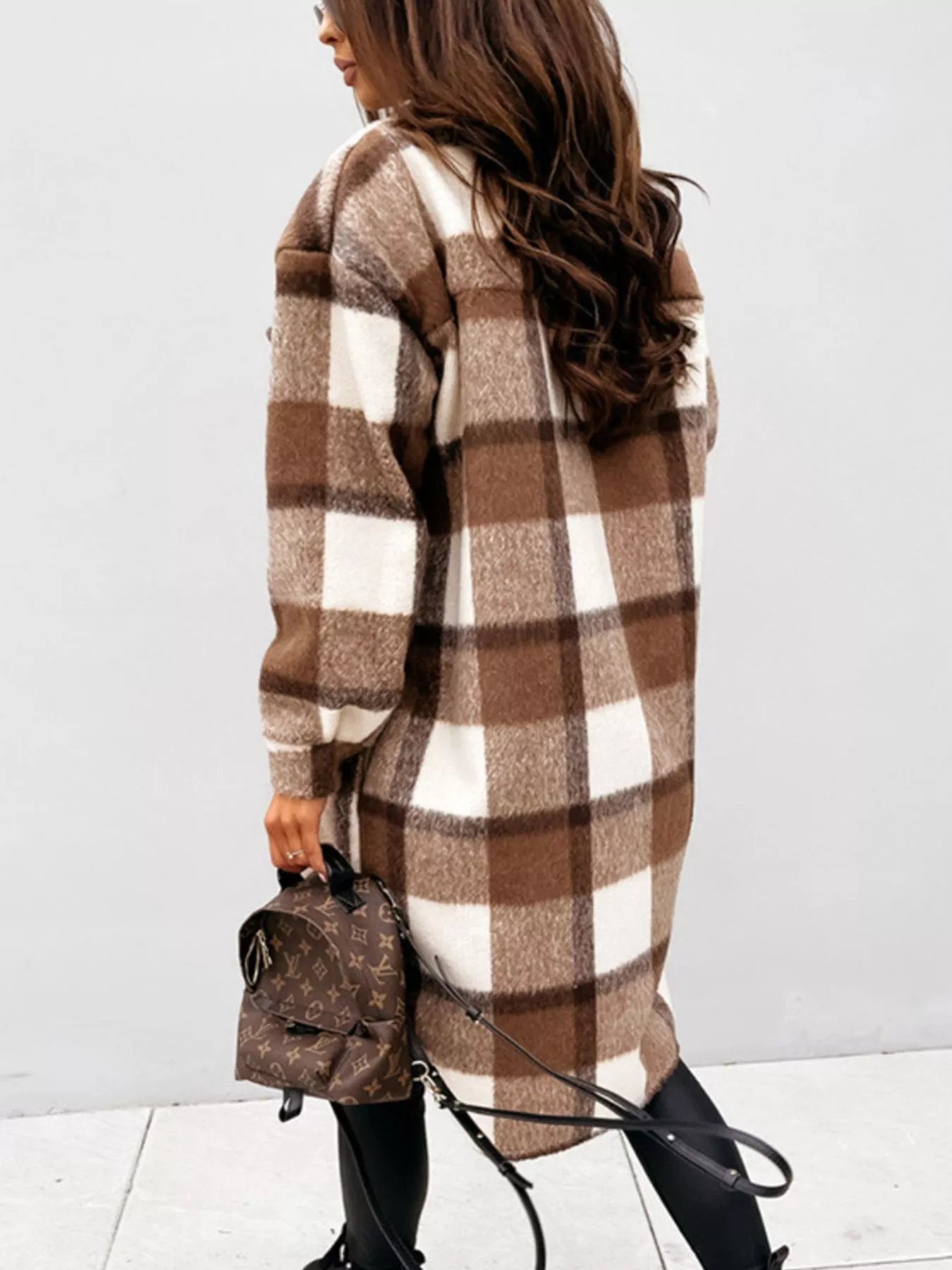 Longline Plaid Button-Up Coat for Women | Boutique Outerwear