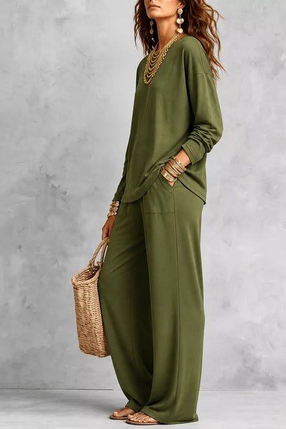Long Sleeve Top and Wide-Leg Pants Set