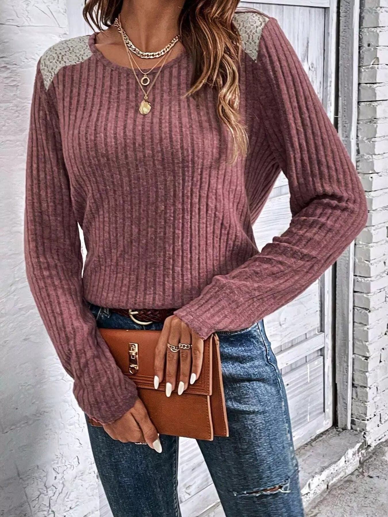 Ribbed Long Sleeve Knit Top