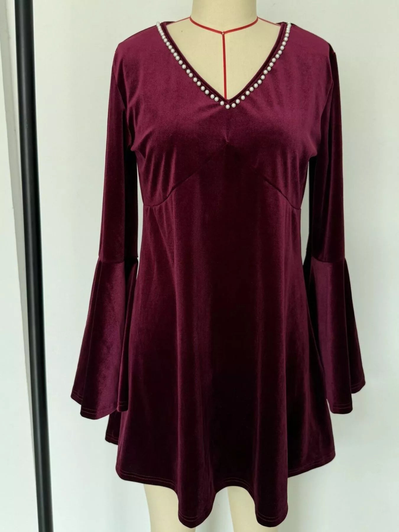 Velvet Flare Sleeve Mini Dress