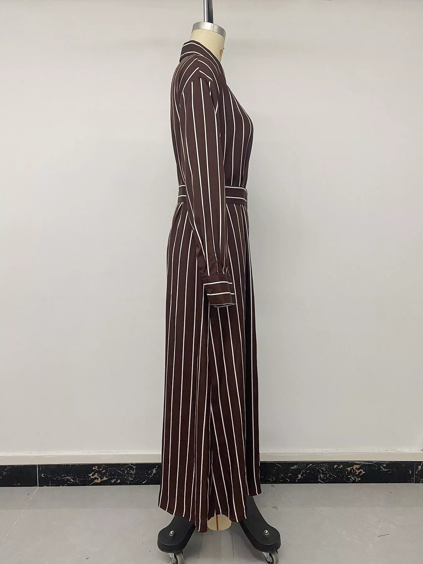Striped Long Sleeve Belted Shirt Dress