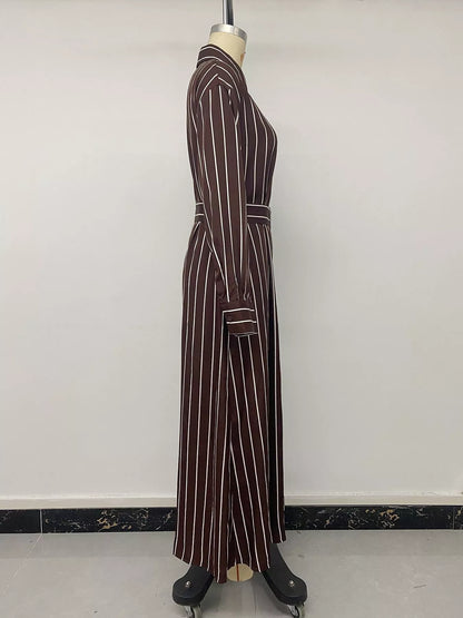 Striped Long Sleeve Belted Shirt Dress