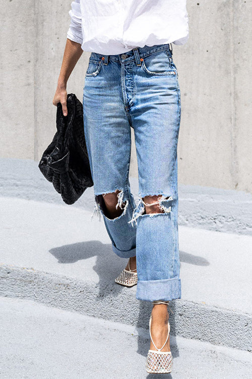 Rosiedress Straight Leg Ripped Boyfriend Jeans