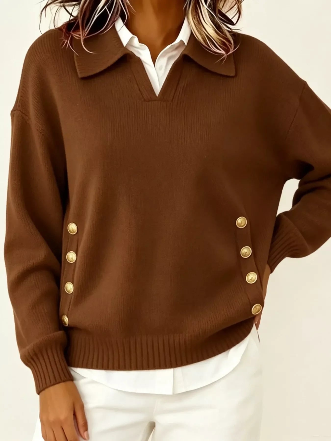 Chic Collared Decor-Button Sweater