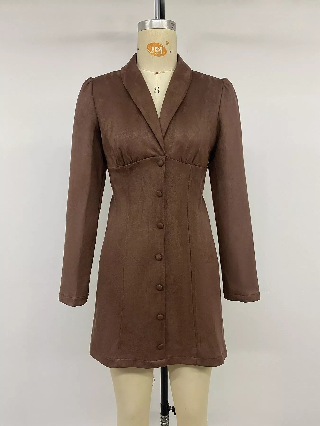 Button-Front Long Sleeve Blazer Dress