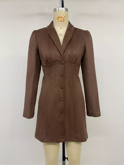 Button-Front Long Sleeve Blazer Dress