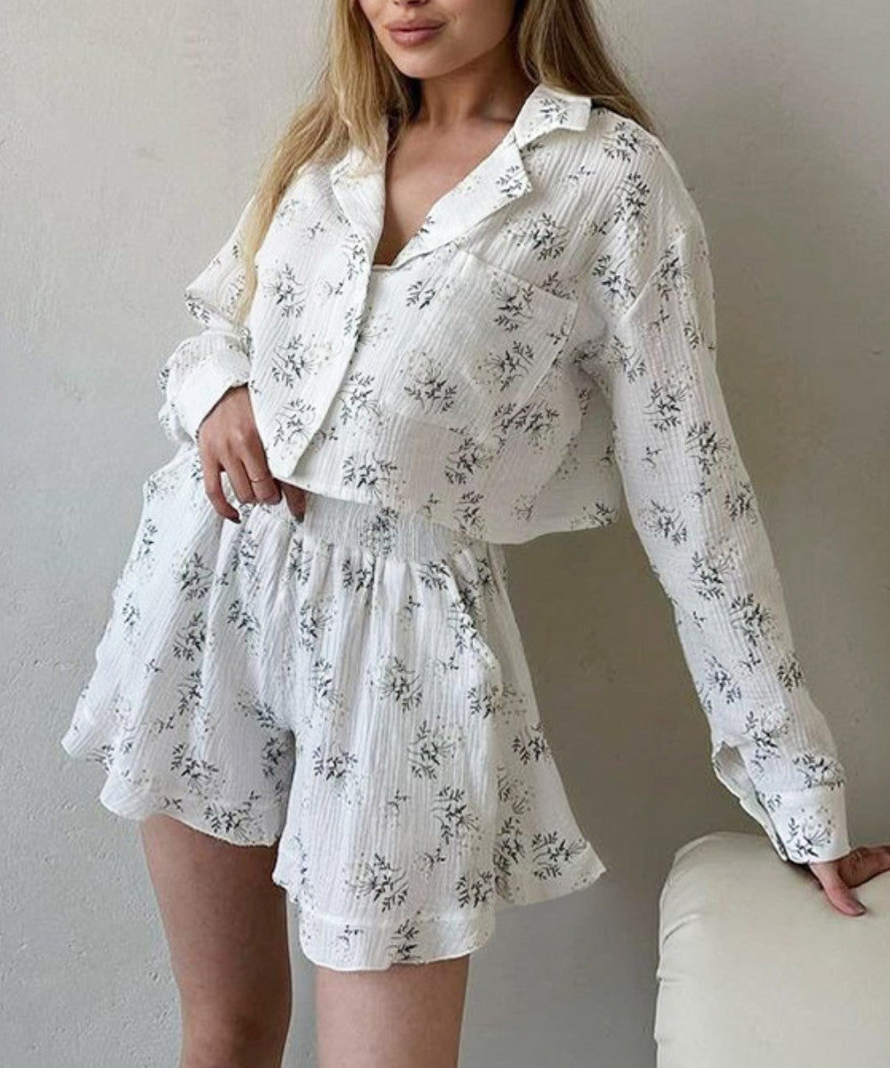 Natural Cotton Floral Two -piece Suit