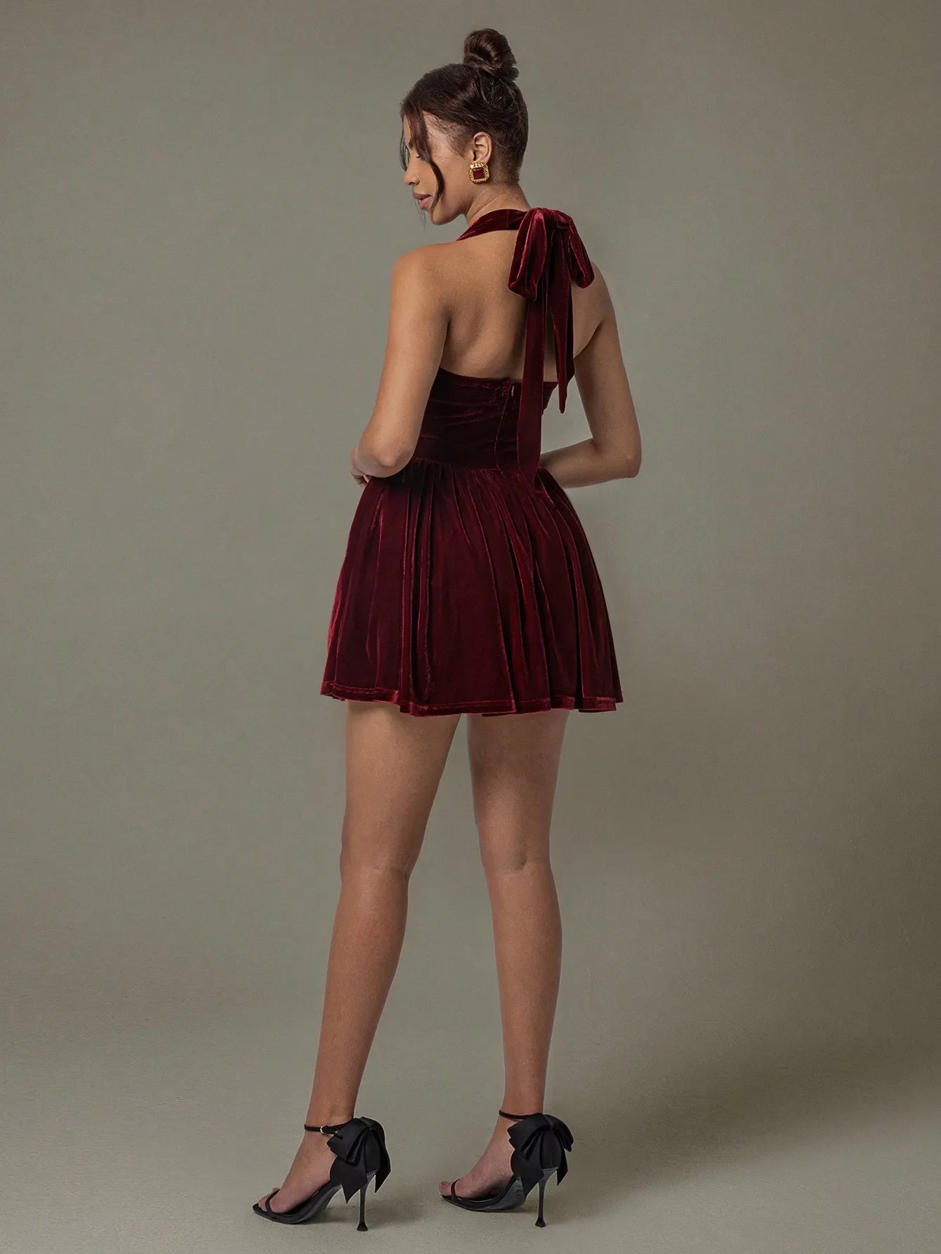 Kay's Velvet Halter Skater Dress