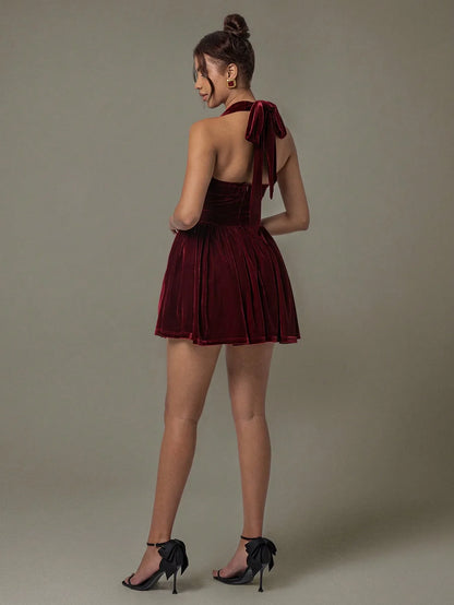 Kay's Velvet Halter Skater Dress