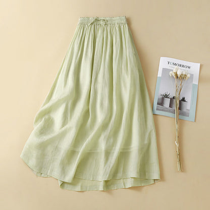 Amoi Thin Double-layer Lined Artistic Cotton Linen Skirt