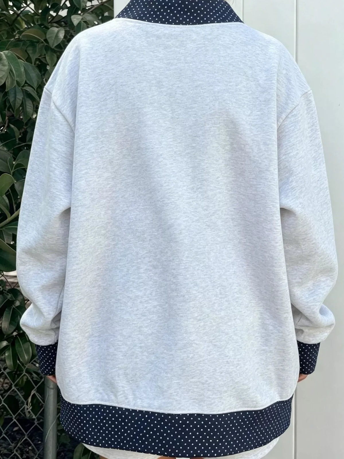Polka Dot Contrast Trim Dropped Shoulder Sweatshirt