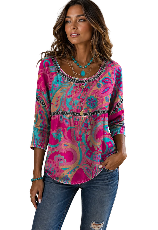 Women's Pink Paisley Boho Blouse
