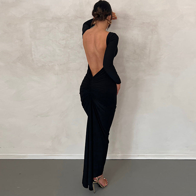 Sexy Backless Solid Color Maxi Dress