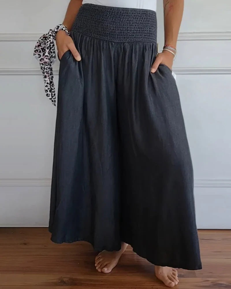 Pantalon large à taille smockée