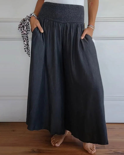 Pantalon large à taille smockée