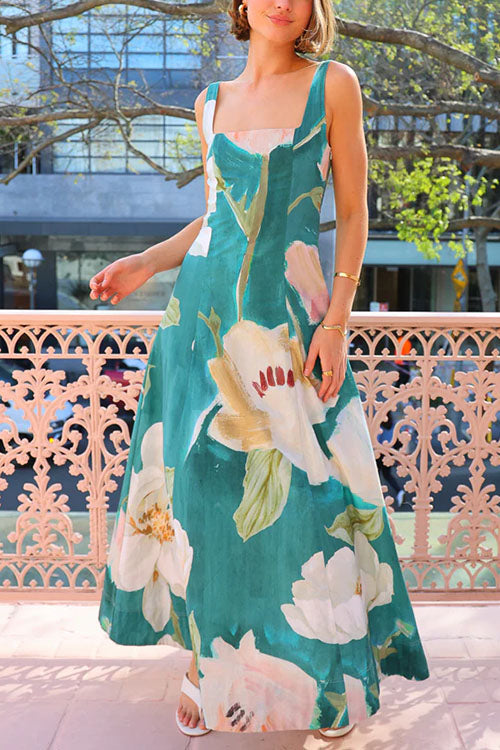 Square Neck Floral Print Maxi Cami Dress
