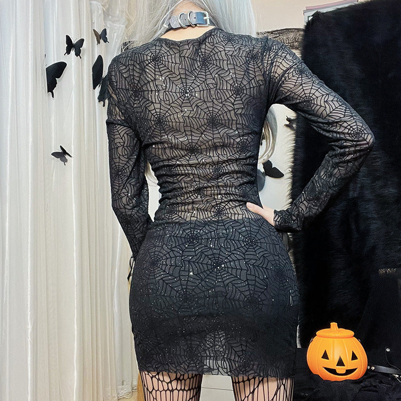 Melany's Black Sheer Web Halloween Dress