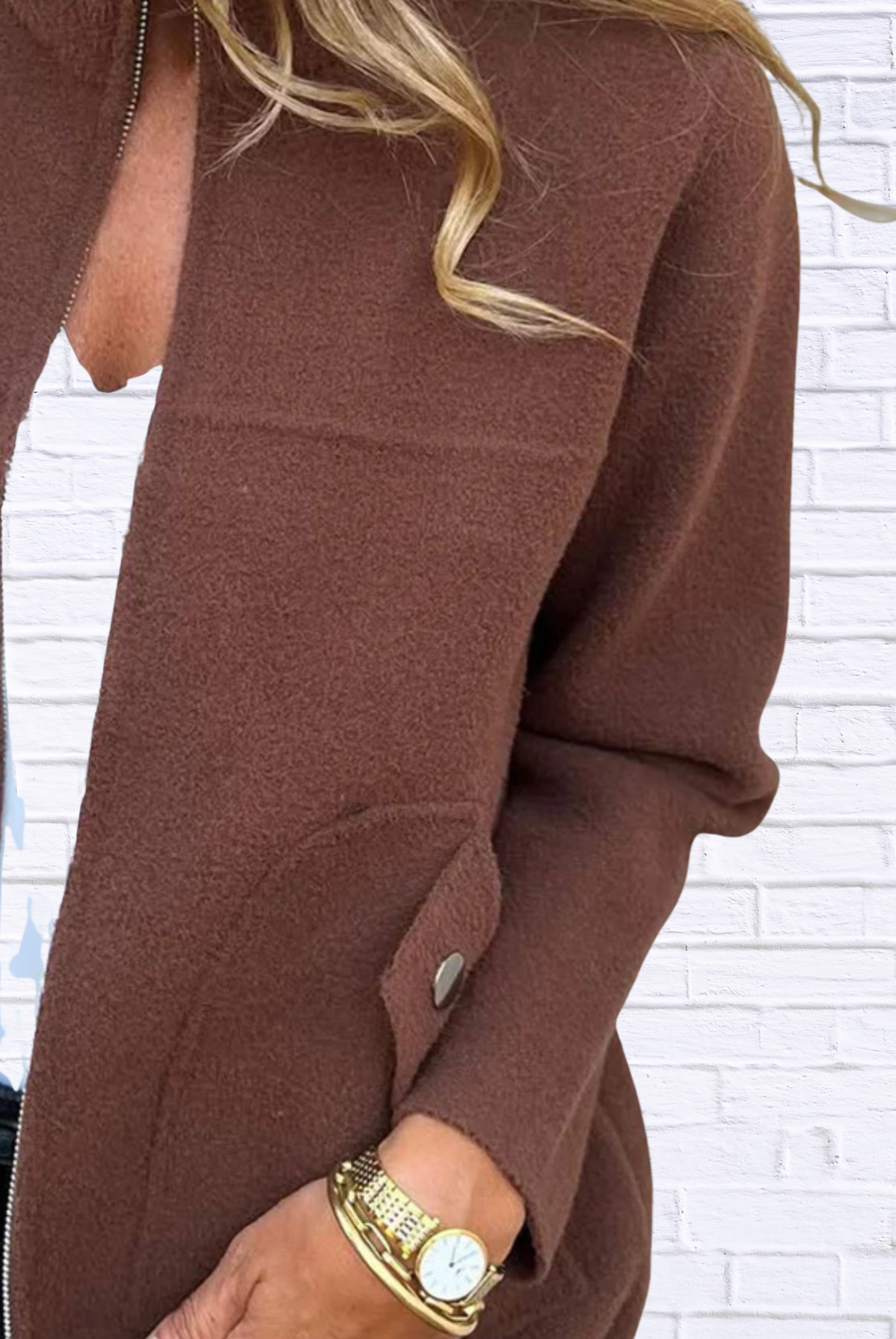 Full Size Textured Knit Zip Up Outerwear Plus Size