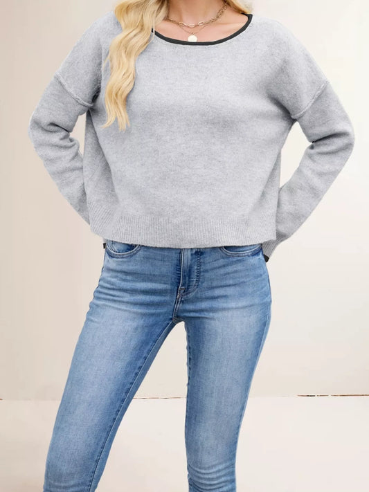 Contrast Trim Dropped Shoulder Sweater