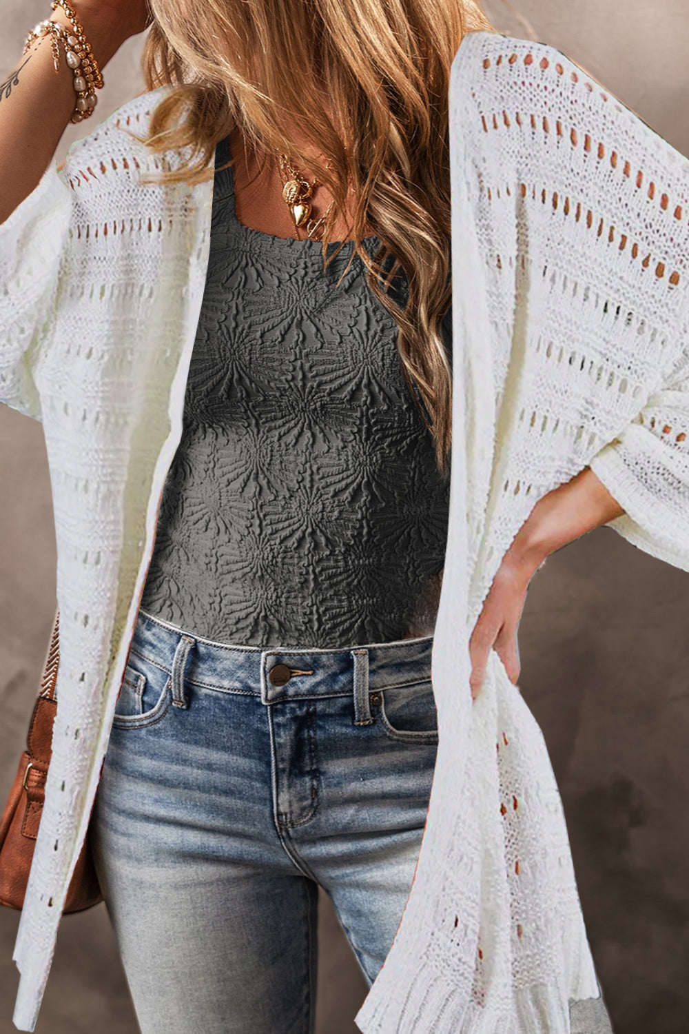 Blue Zone Planet | Openwork Open Front Long Sleeve Cardigan