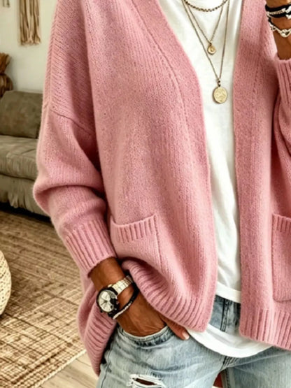 Open Front Knit Cardigan with Pockets