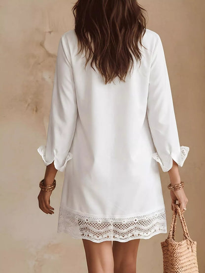 Button-Down Shirt Dress with Lace Trim