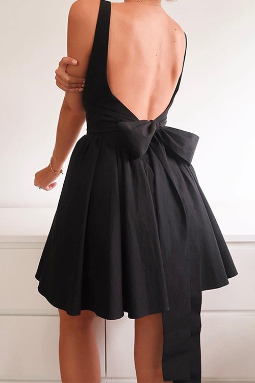 Rosiedress Square Neck Bow Knot Backless Mini Dress