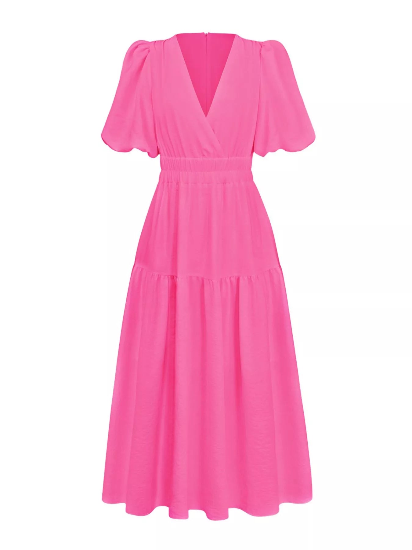 Elegant Puff Sleeve V-Neck Midi Dress