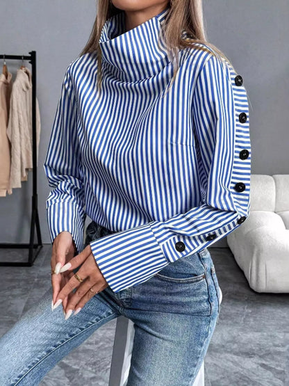 Striped Turtleneck Long Sleeve Blouse