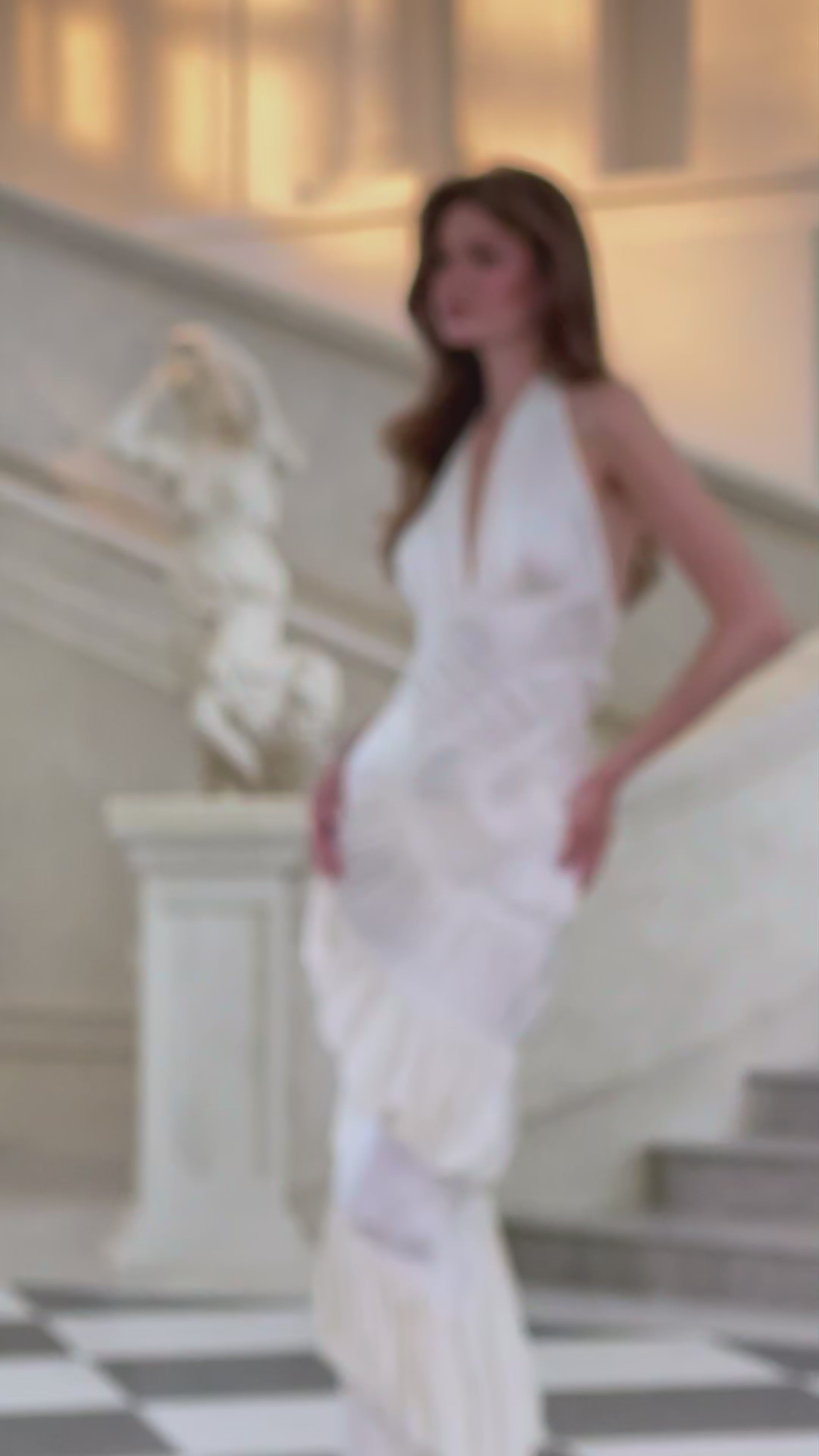 Vilhelmiina Cream White Halterneck Shirred Maxi Dress