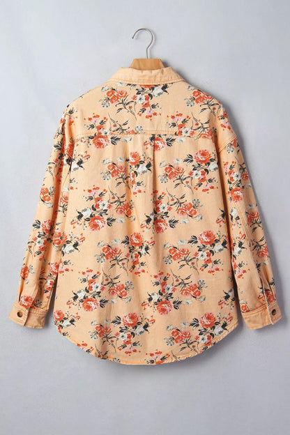 Floral Print Long Sleeve Denim Jacket