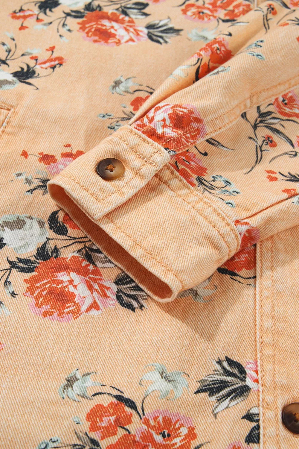 Floral Print Long Sleeve Denim Jacket