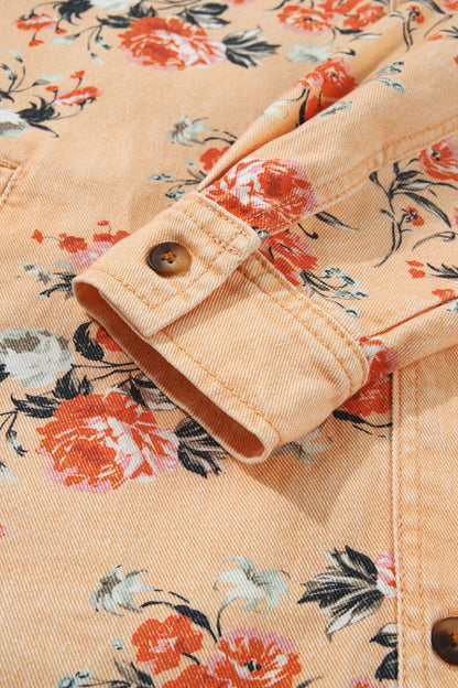 Floral Print Long Sleeve Denim Jacket