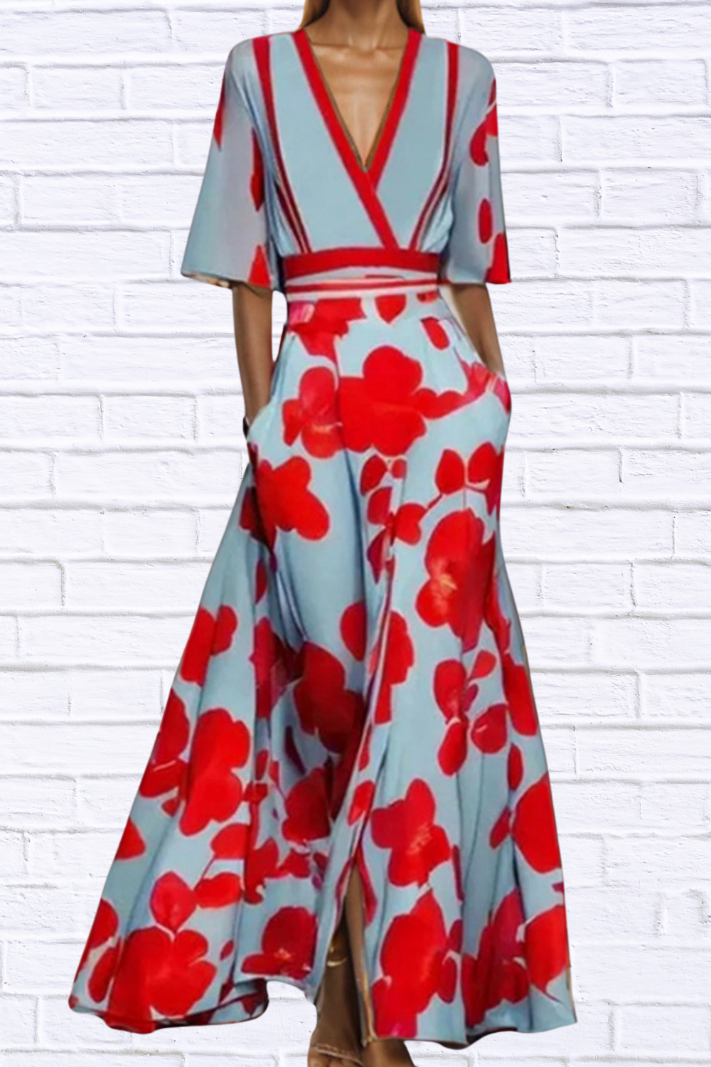 Floral Print Half Sleeve Maxi Dress