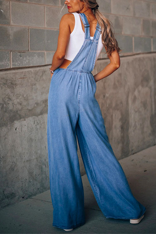 Rosiedress Pocketed Wide Leg Baggy Denim Overalls