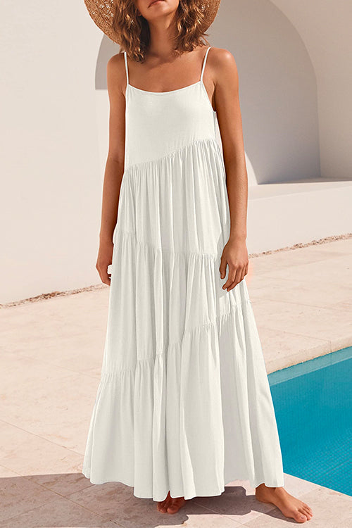 Rosiedress Adjustable Straps Tiered Maxi Beach Dress White