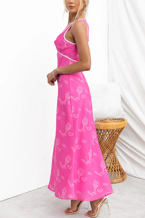 V Neck Sleeveless High Waist Printed Maxi Dress