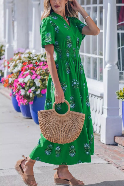 Floral Print Smocked Waist Maxi Dress