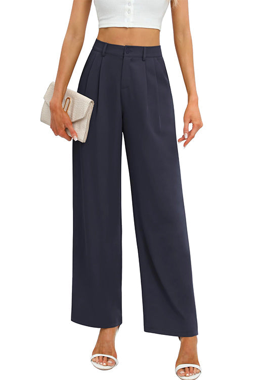 All Match High Waist Pocketed Pants Navy Blue